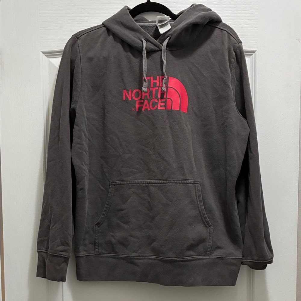 The North Face Gray Hoodie with Pink Logo